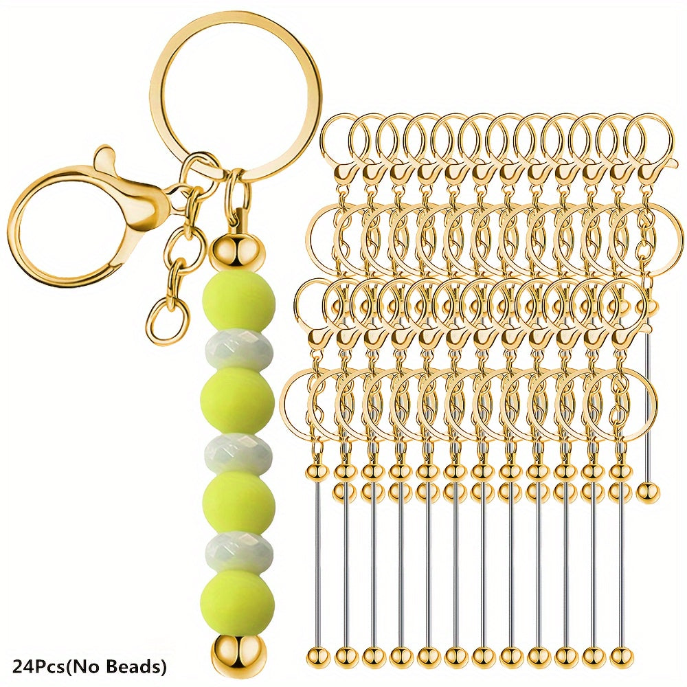 Set of 24 Metal Beadable Keychain Bars Unfinished DIY Jewelry Charms for Pendants and Keychains