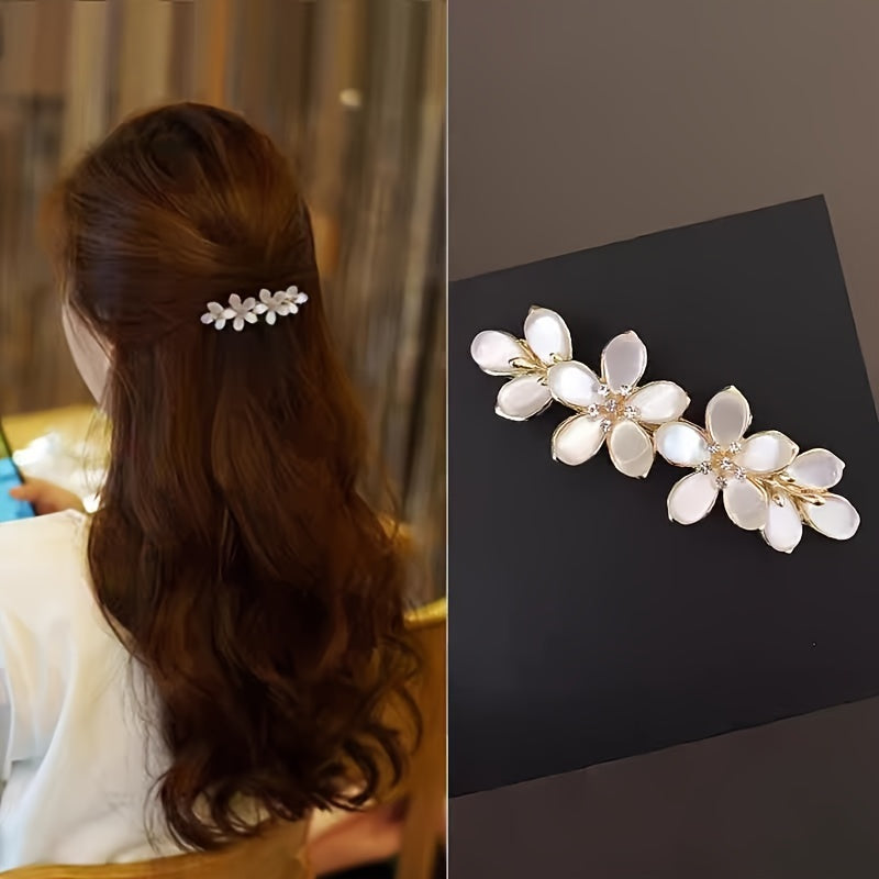 Floral Hair Claw with Rhinestones for Bridal and Half-Up Hairstyles