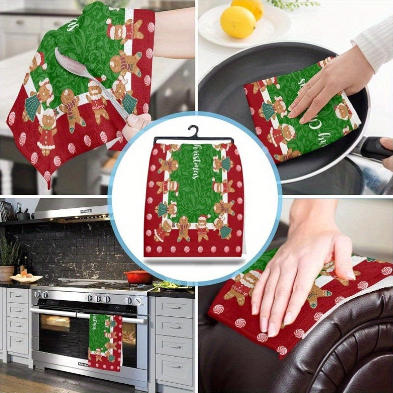 Juego de toallas de cocina de dos piezas 45.72x66.04cm Hombre de jengibre de Navidad Bastón de caramelo