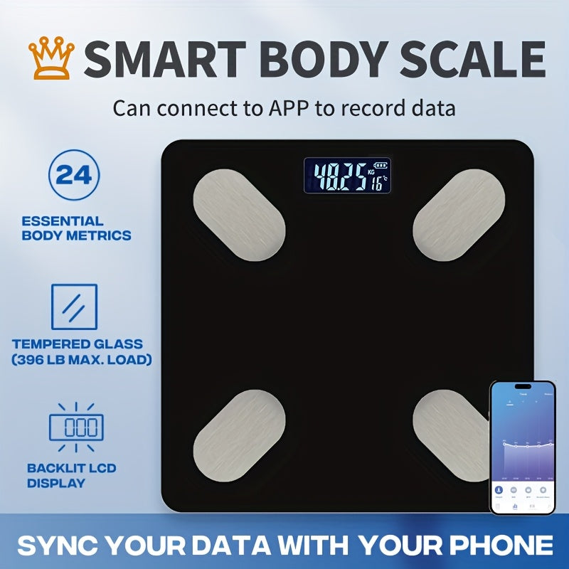 Smart Body Fat Scale with App Connectivity Tempered Glass Panel Indoor Temperature Weight Measurement Max 180kg