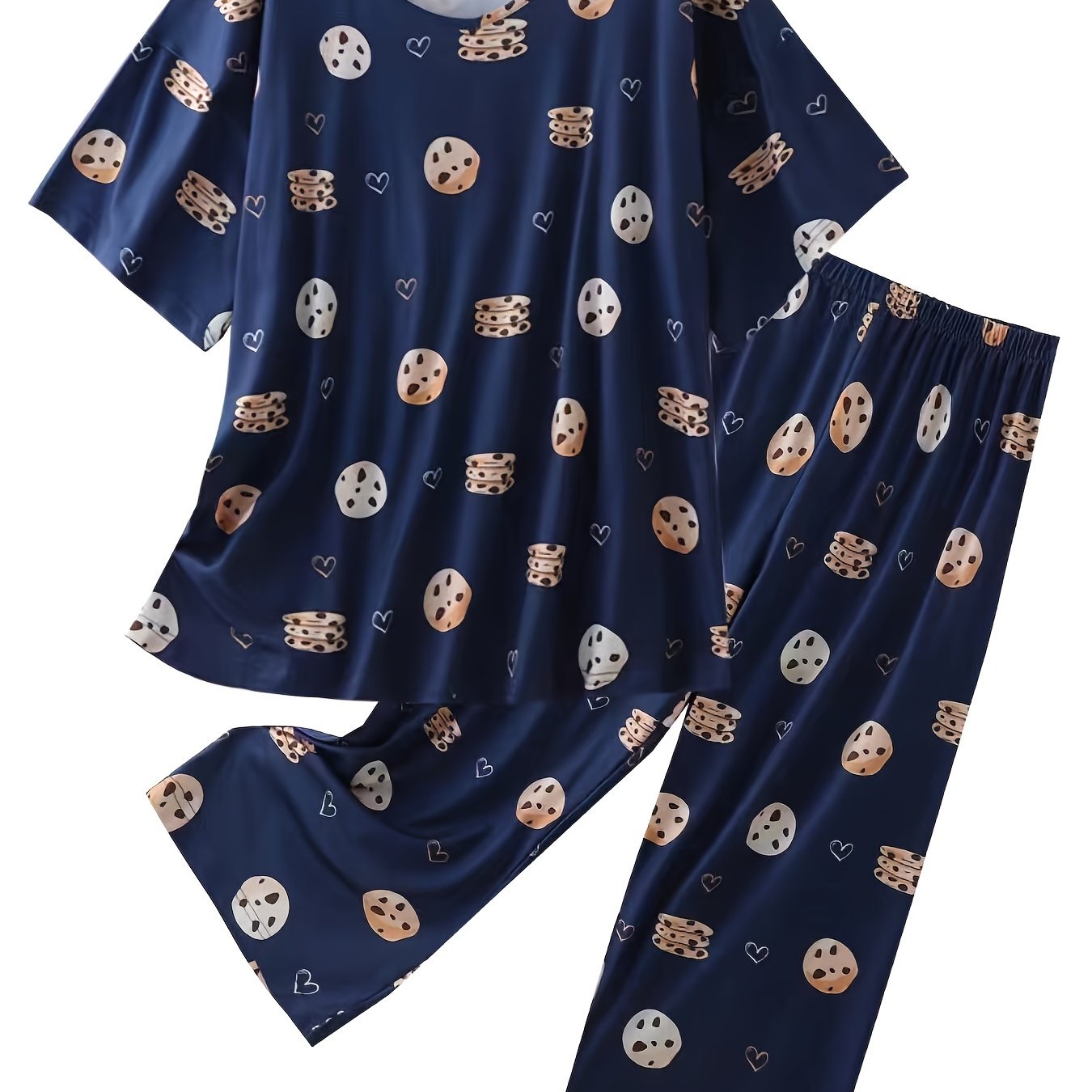 Women's Plus Size Pajama Set Soft Polyester Short Sleeve Heart Print