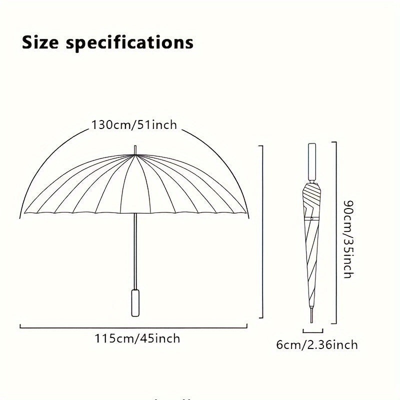 Men's Large Windproof 24-Bone Straight Rod Rain Umbrella Black Reinforced Handle