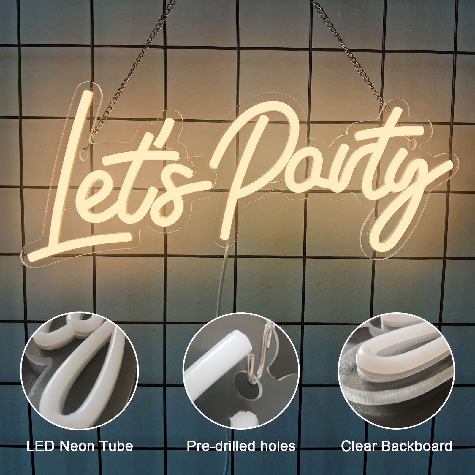 Neon Let's Party Sign for Festive Wall Decor USB Powered for Weddings and Parties