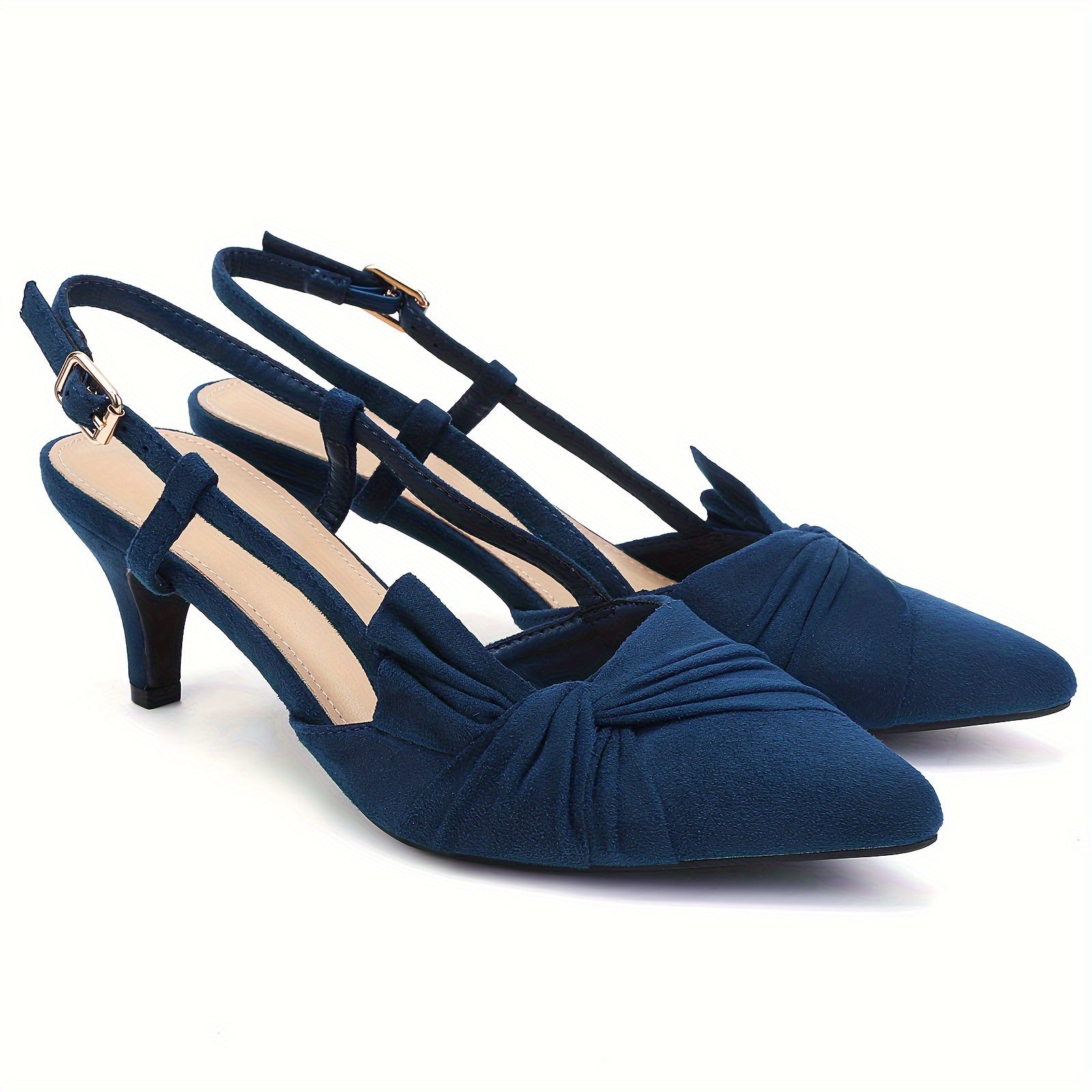 Women's Pink Bowknot Pointed Toe Sandals with Kitten Heel and Faux Cover Straps