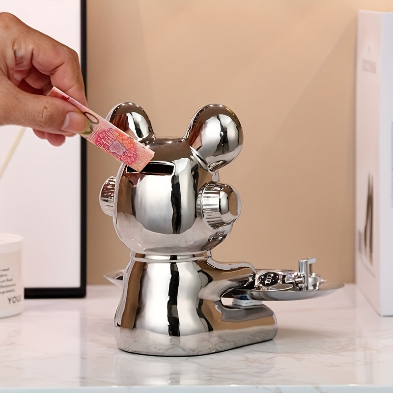 Ceramic Teddy Bear Key Tray and Money Saving Jar Decorative Organizer