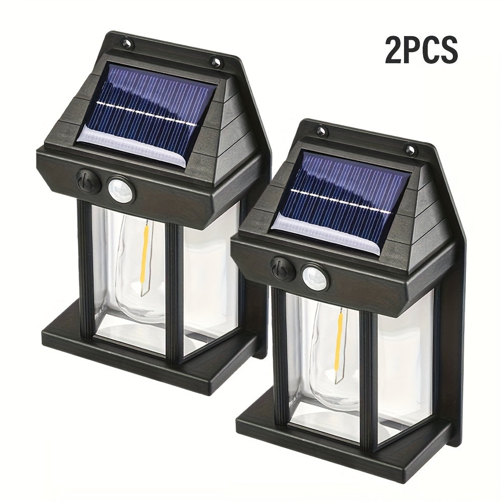 Set of 2 Solar Motion Sensor Outdoor Wall Lights IP44 Dimmable for Patio Porch Deck