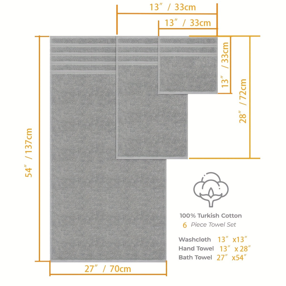 6-to'plam paxta sochiq to'plami, vannaxonali qo'l sochiqlari, bir rangli, hammom, uy, sayohat uchun