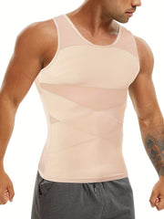 Men's High Compression Vest Nylon Spandex Skinny Fit Crew Neck Solid Cross Strap All-Season