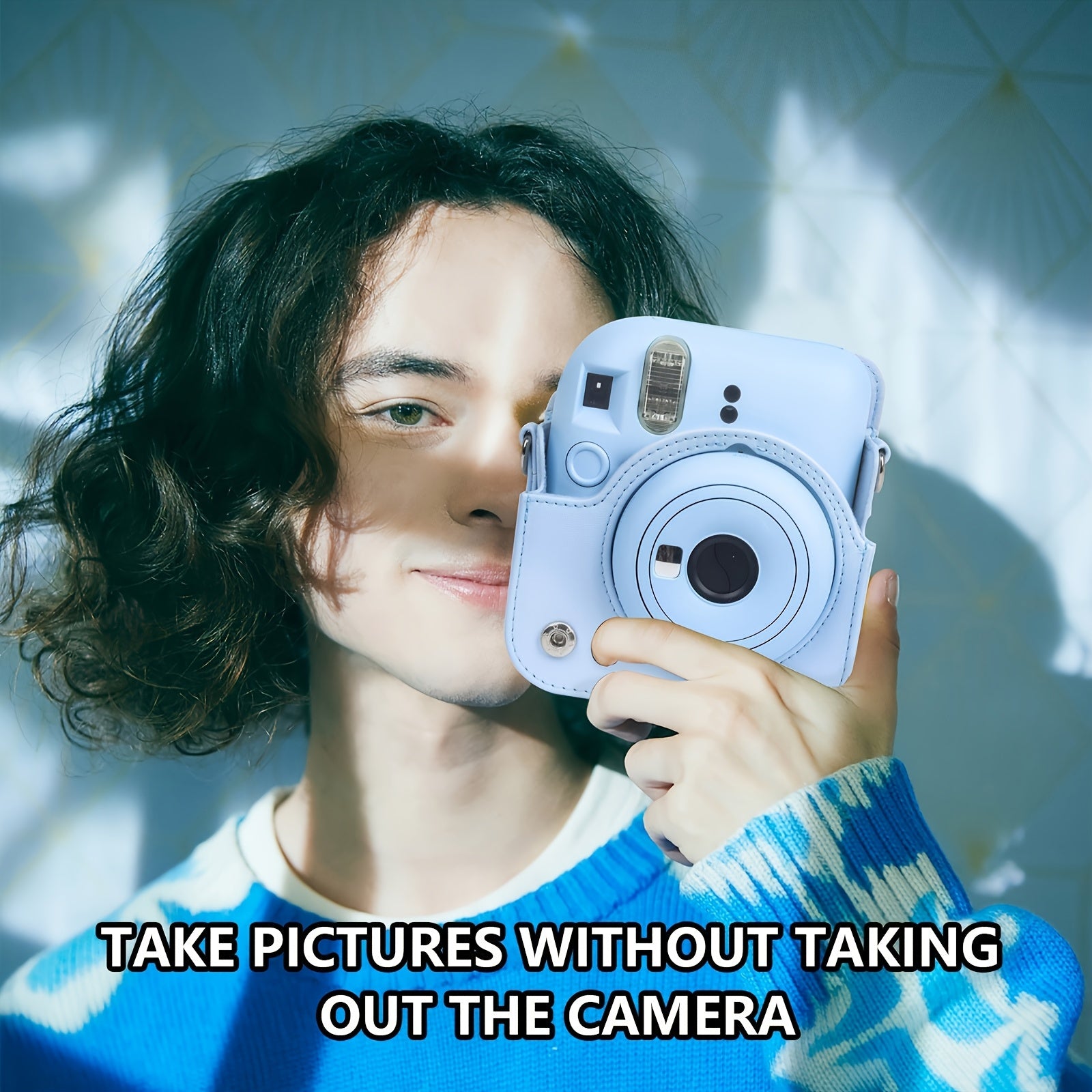 Faux Leather Camera Case for Fujifilm Mini 12 with Light-Sensitive Hole and Lens Compatibility