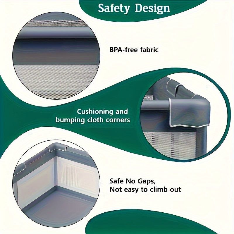 Bolalar uchun ichki xavfsizlik darvasi va eshik bilan o'yin maydonchasi, bolalar va kichkintoylar uchun saqlash sumkasi bilan