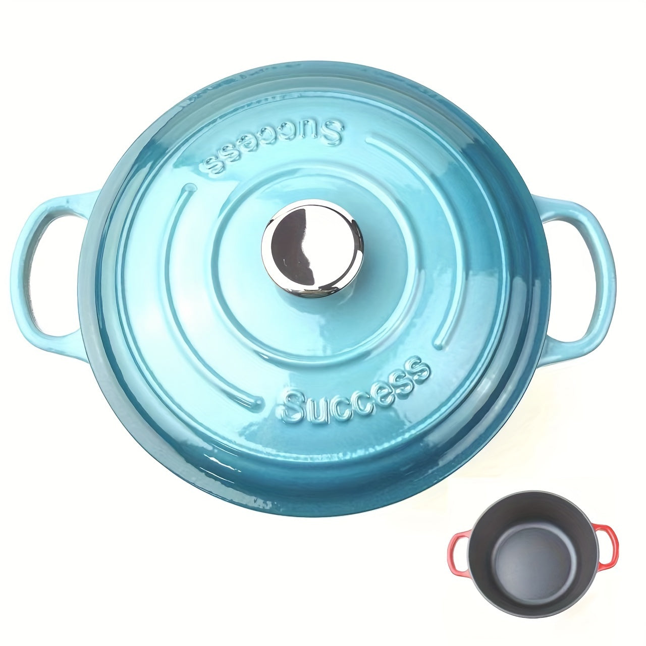 Set of 3 Enamel Cast Iron Pots 22cm 24cm 26cm Non-Stick Handles