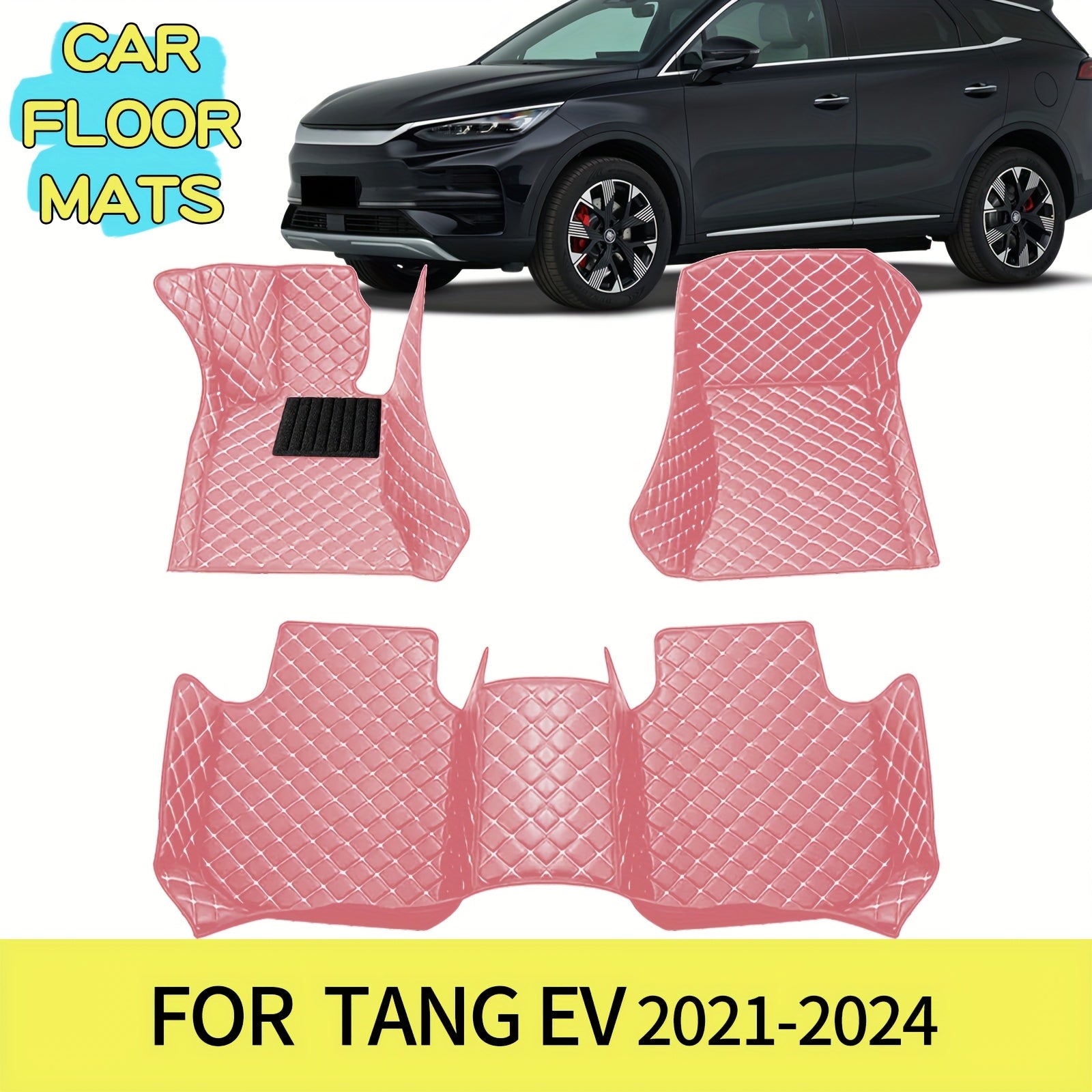 3pcs Faux Leather Car Floor Mats Set for EVs Durable Easy to Clean Black