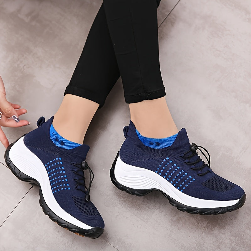 Women's Breathable Lace-Up Sneakers with Non-Slip Chunky Sole