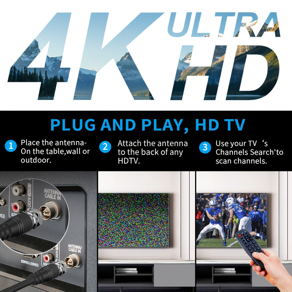 Indoor Digital TV Antenna 240 Mile Range Ultra HD Amplifier Coaxial Cable