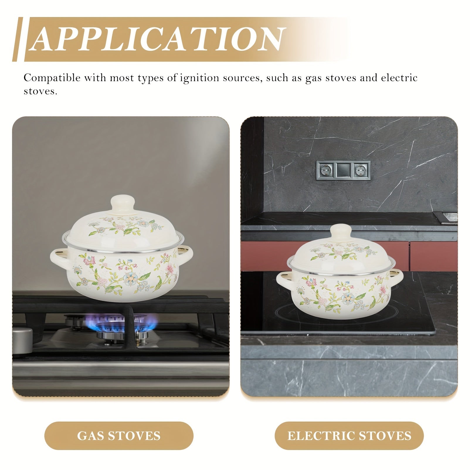 Набор из 3 эмалированных соусников с цветочным дизайном для газовых плит и домашнего использования