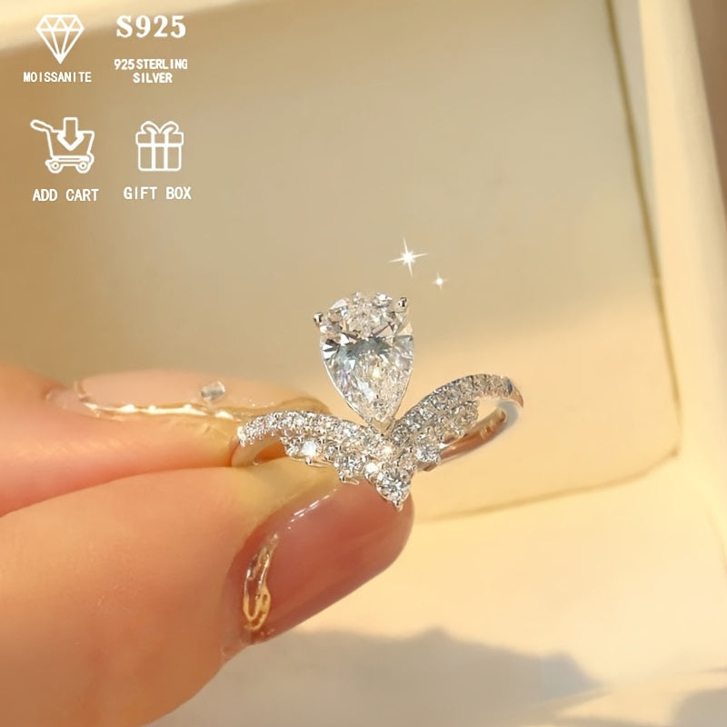 Pear-Shaped 2ct Moissanite Engagement Ring for Her Sterling Silver Wedding Jewelry