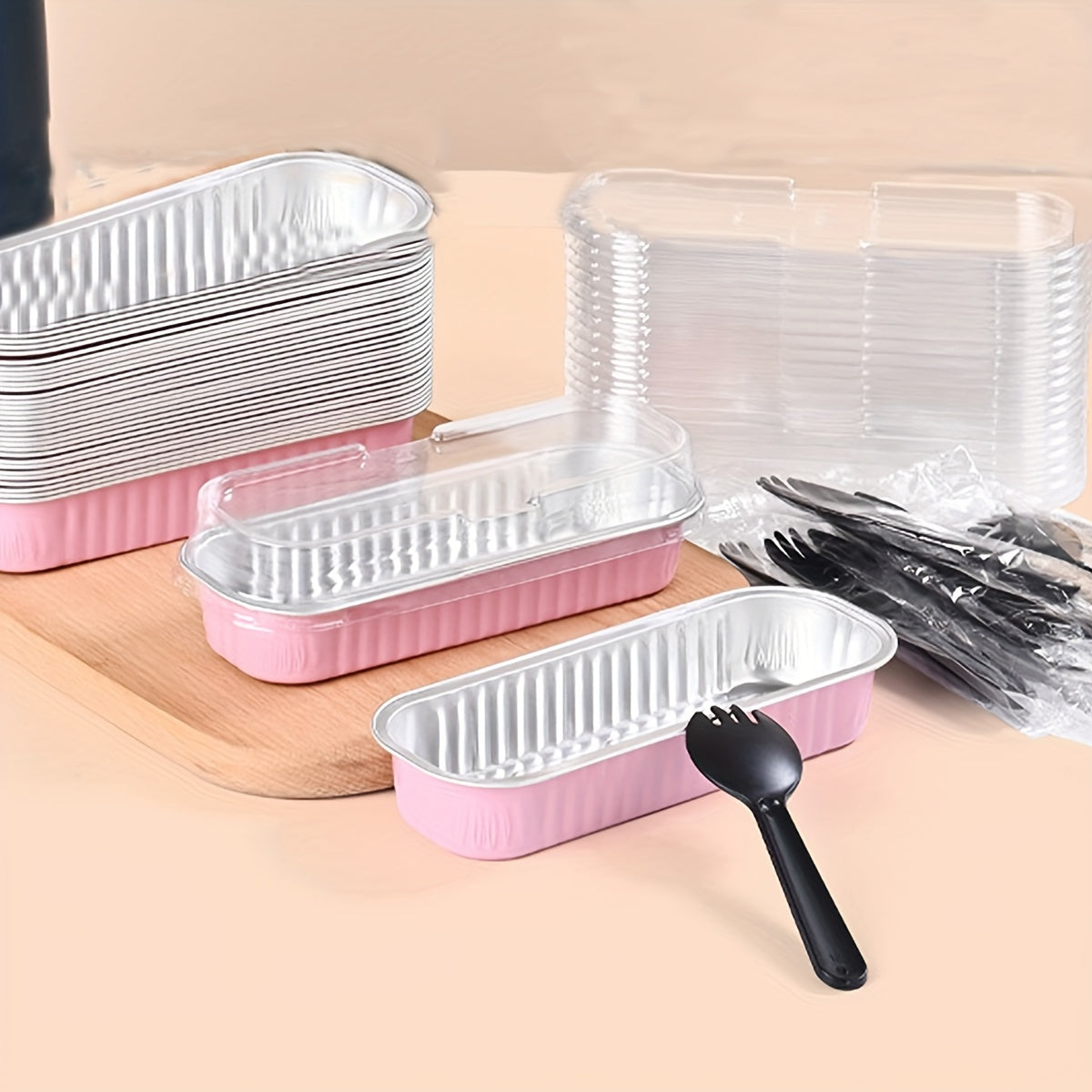 30 Rectangular Baking Boxes with Lids and Spoons for Snacks and Parties
