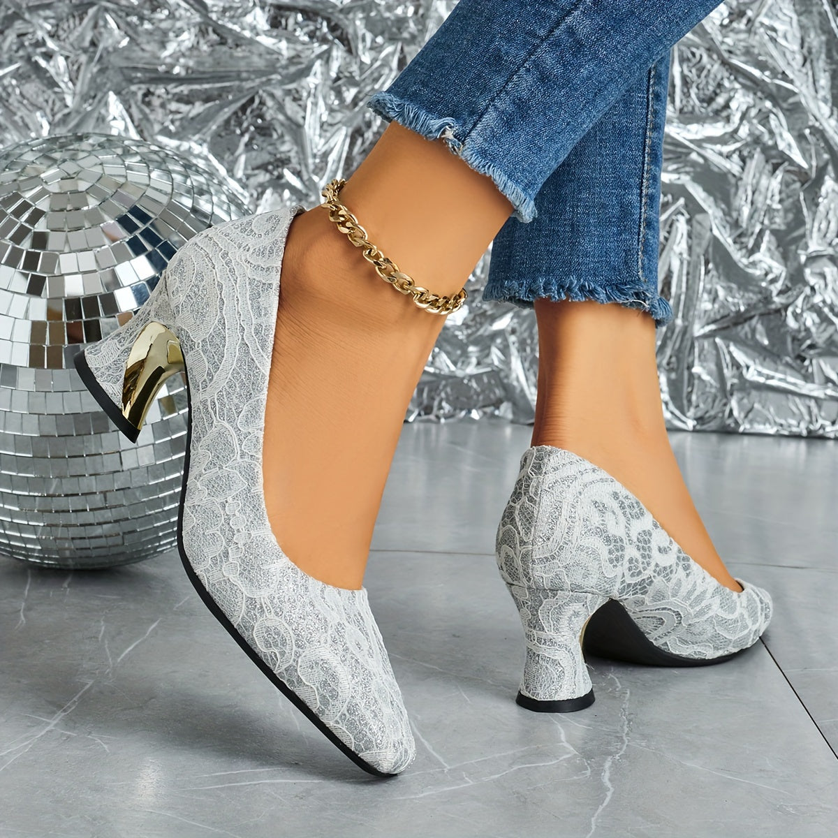 Ladies' Fashionable Mule High Heels, Comfortable Bright Thick Heels