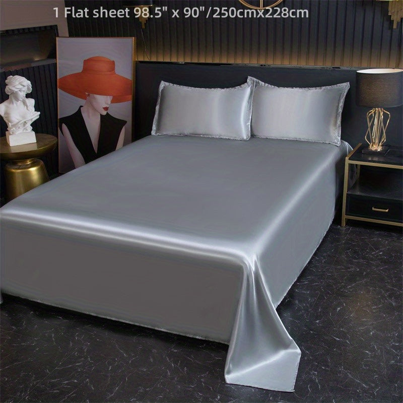 Silky Satin Bed Sheet Flat Sheet for Bedroom Guest Room Home Decor 1 Piece