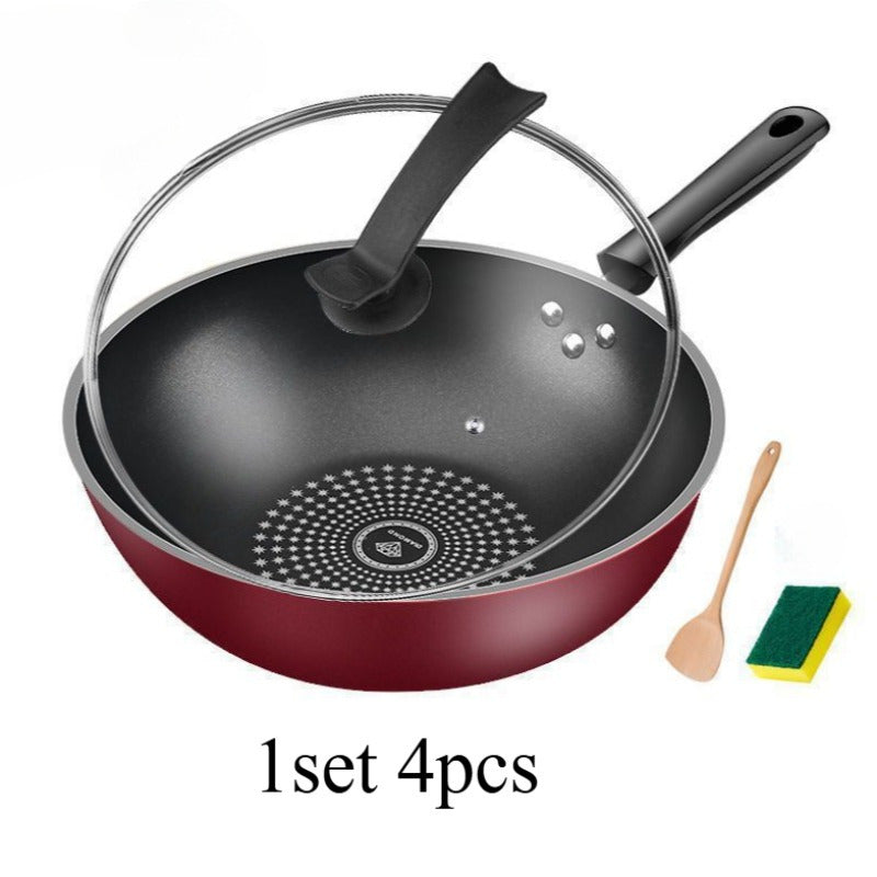Набор посуды с антипригарным покрытием, включающий 12,6-дюймовую сковороду с крышкой, деревянную лопатку и губку для индукционных и газовых плит