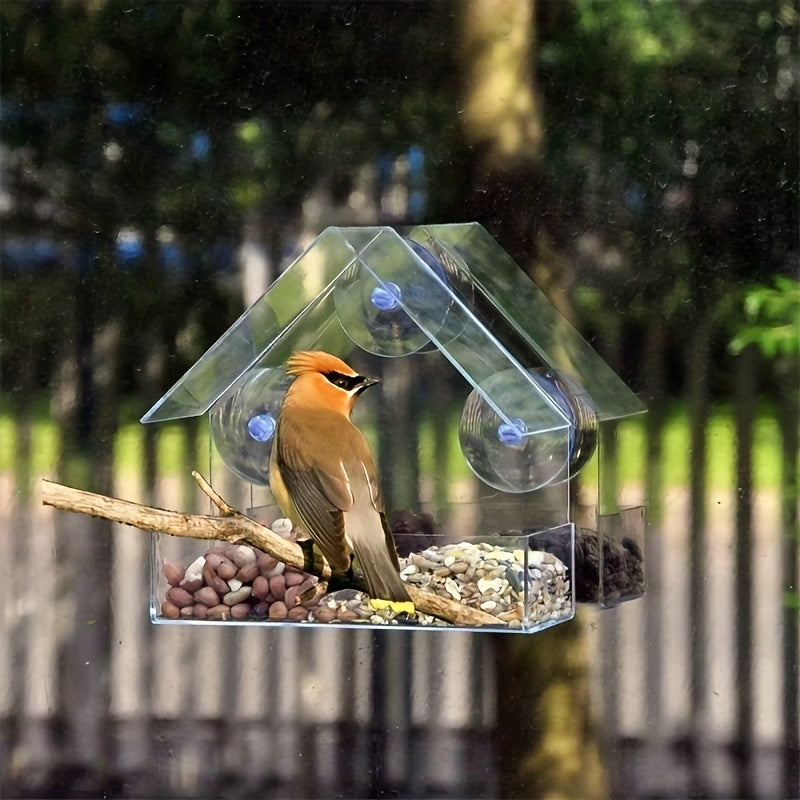 Clear Acrylic Bird Feeder with Suction Cup for All Bird Species Easy to Clean Window Mount