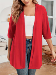 Plus Size Women's Cardigan Open Front Solid Color Half Sleeve Fall Winter