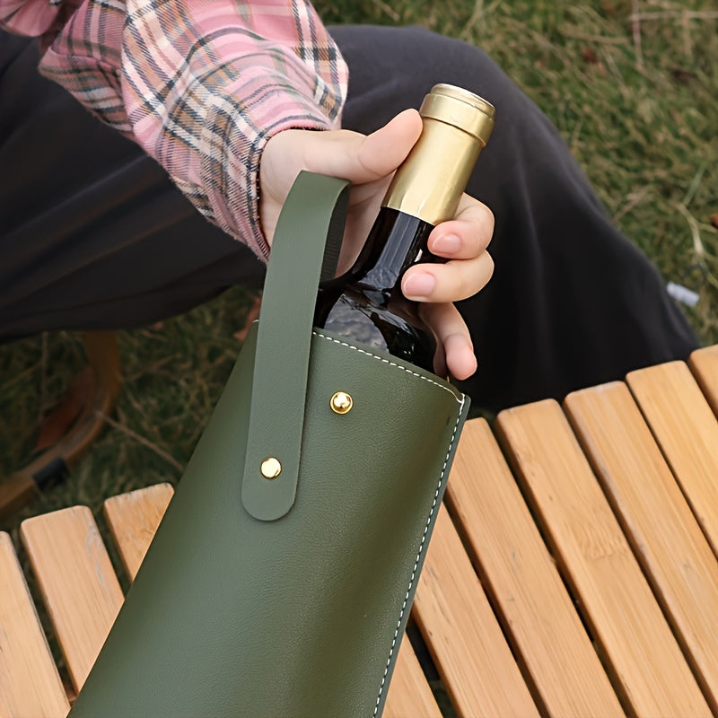 Leather Wine Carrier for Single Bottle with Snap Closure Portable and Stylish Gift