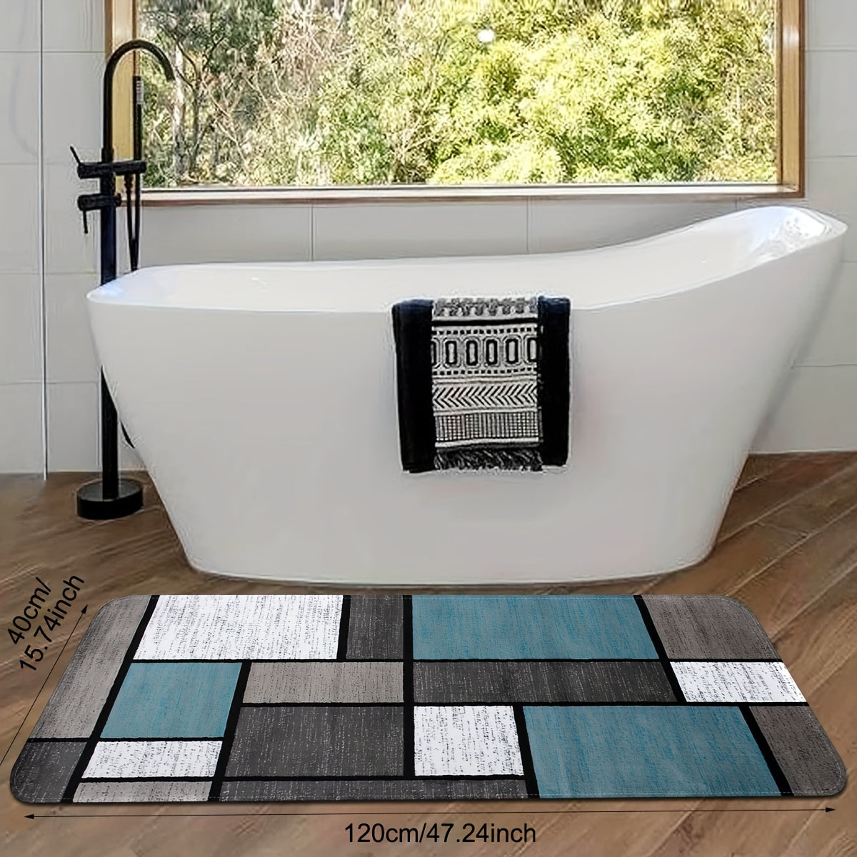 Geometric Pattern Kitchen Rug Non-Slip Waterproof Mat for Living Room Bedroom