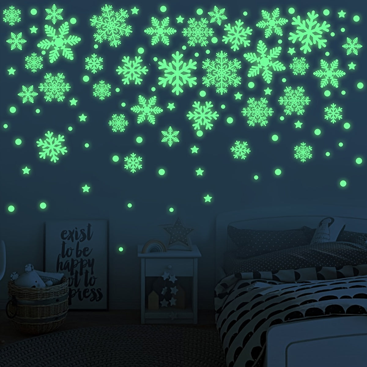 Christmas Snowflake Wall Decals 3D Glow in the Dark Static Cling Window Stickers 50 Pieces