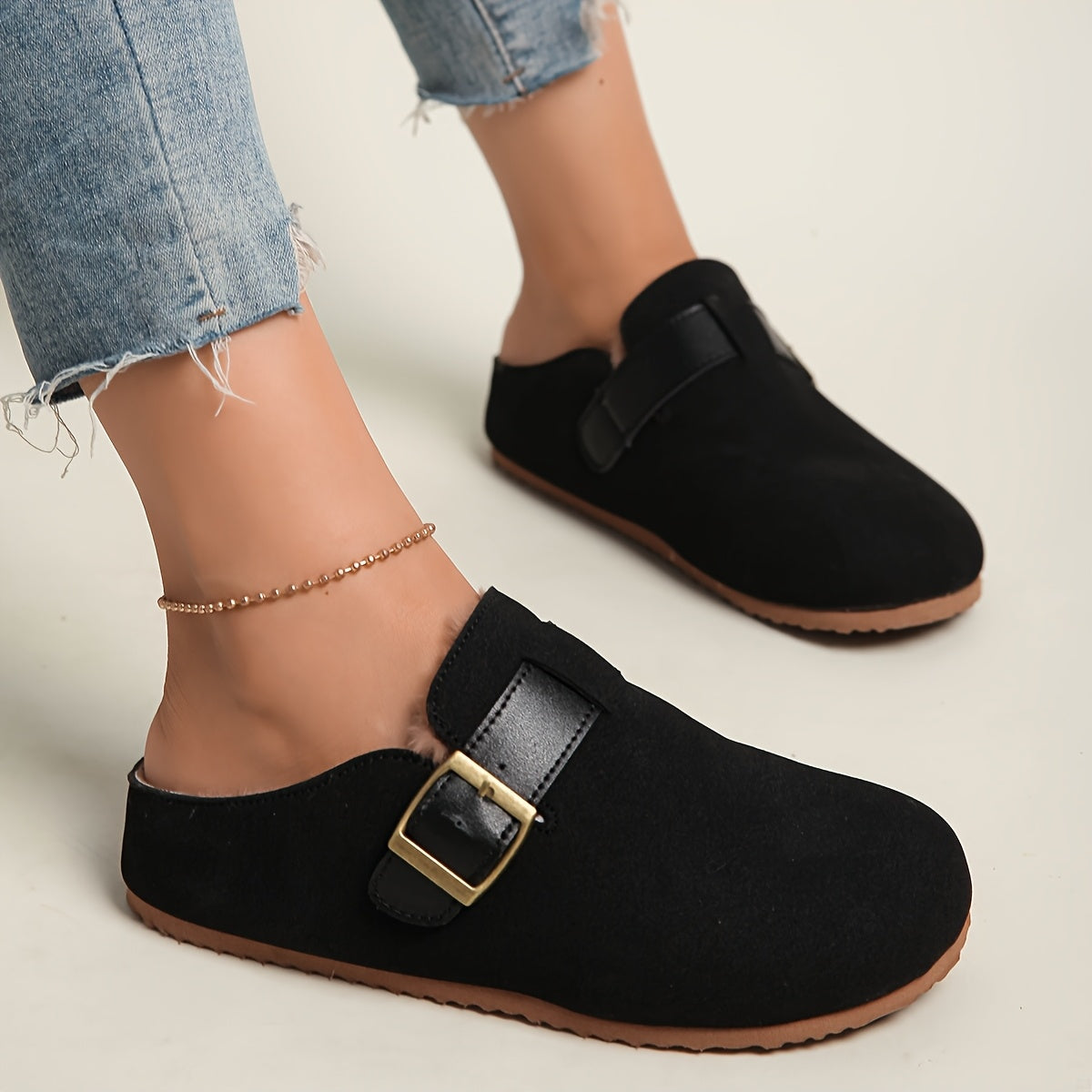 Women Mule Shoes Flat Fleece Slip-On Casual Comfortable