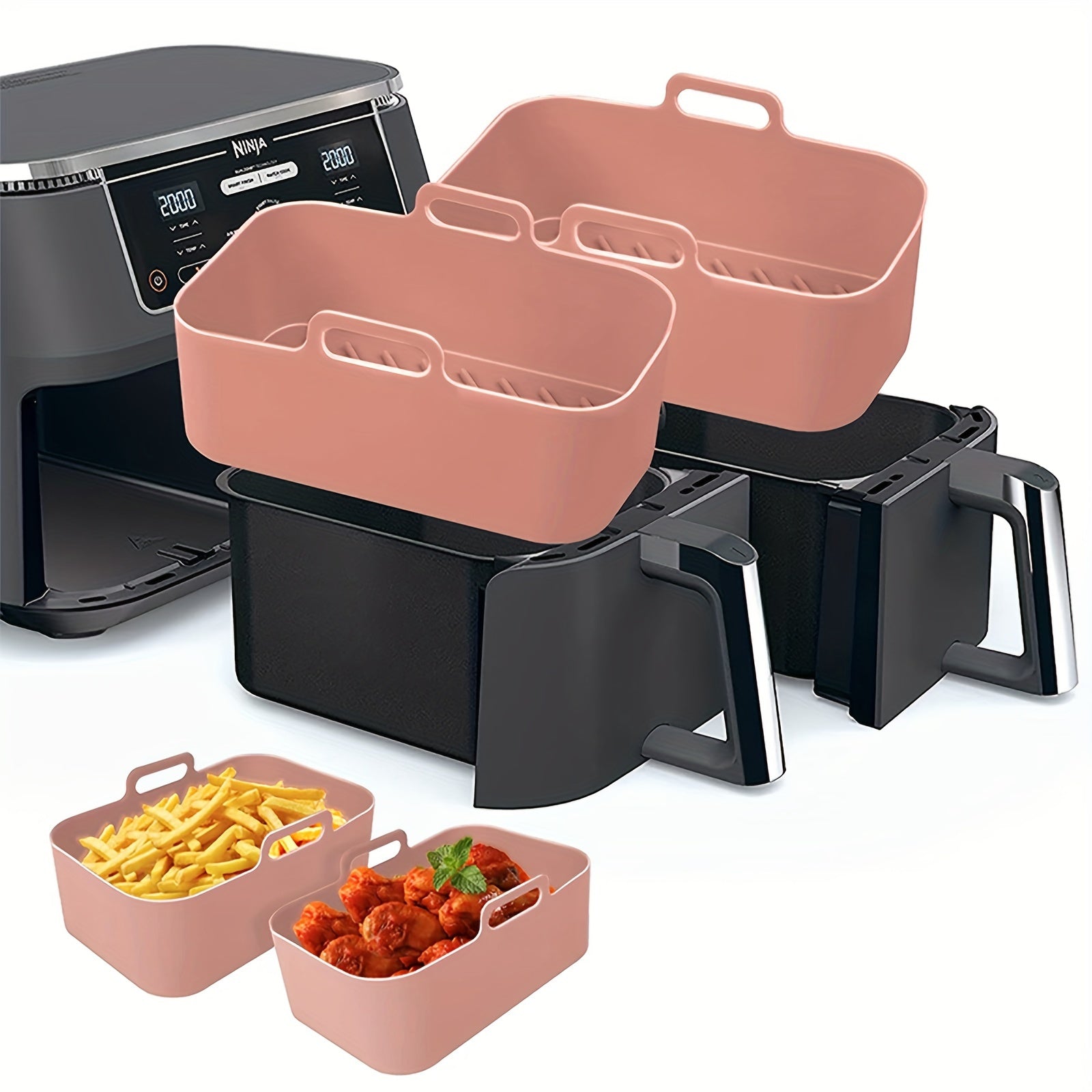 Set of 2 Silicone Air Fryer Liners for 8QT and 6QT Non-Stick Reusable Pot Insert