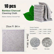 10pcs Microfiber Cleaning Cloths Ultra-absorbent Bamboo Charcoal Towels for Cars and Kitchen
