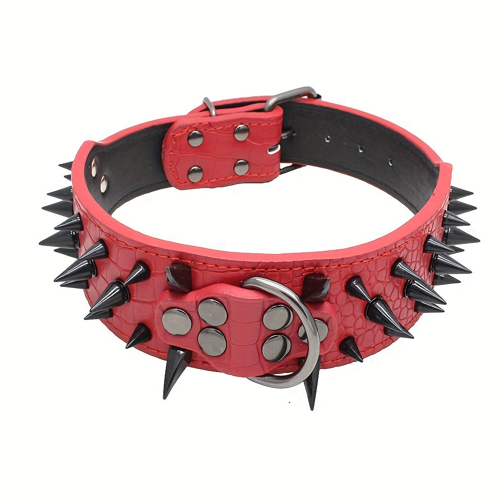 Leather Dog Collar for Medium to Large Dogs with Spiked Studs Heavy Duty Sturdy Buckle