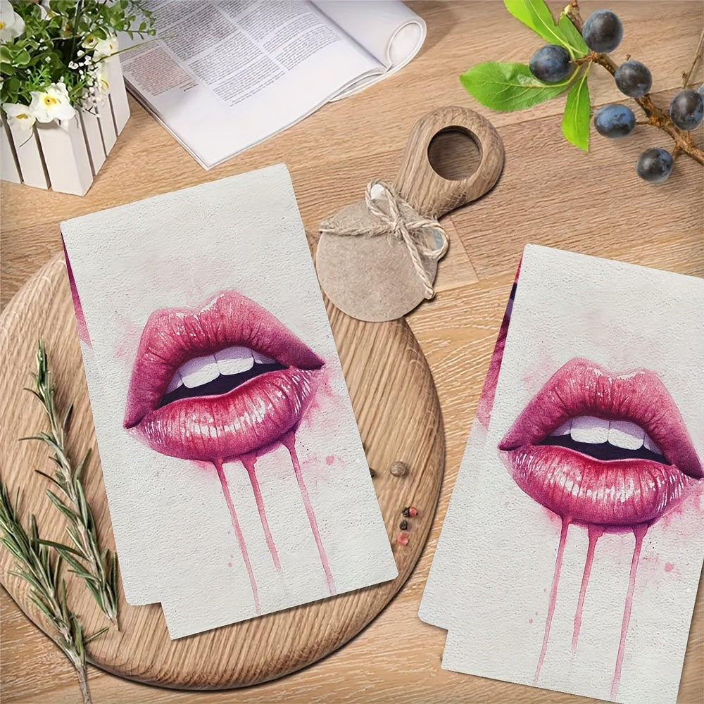 Valentine's Lips Kitchen Towels 2 Pack, Soft, Absorbent, 16x24 Inches