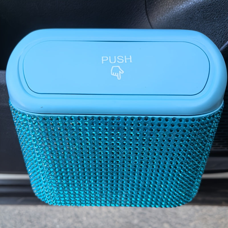 Car Interior Hanging Trash Can with Artificial Rhinestone Inlay Multi-Functional Storage