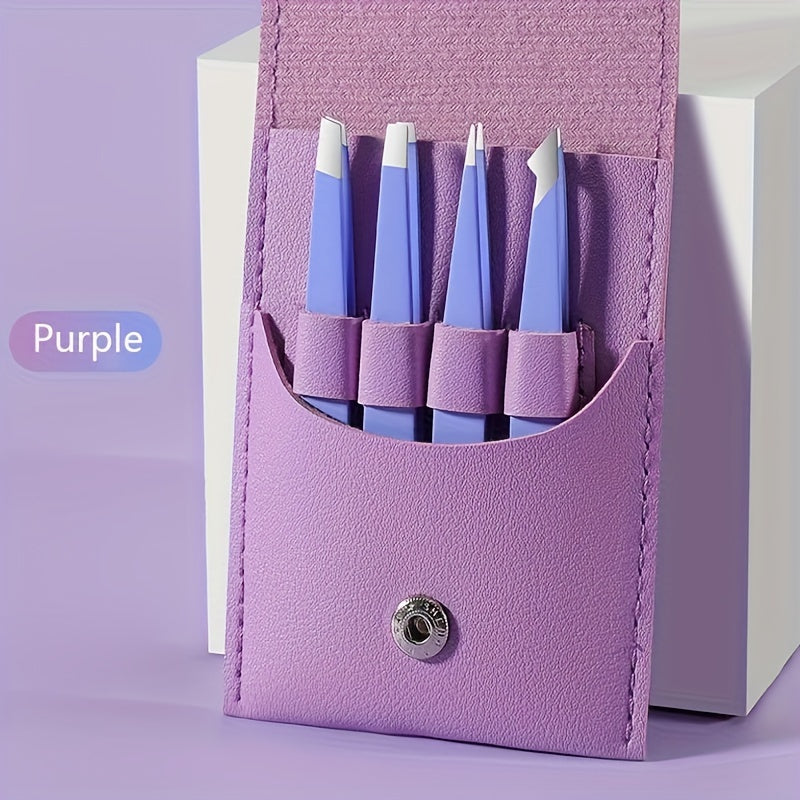 4Pcs Stainless Steel Eyebrow Tweezers Set for Eyelash Removal Rustproof Durable