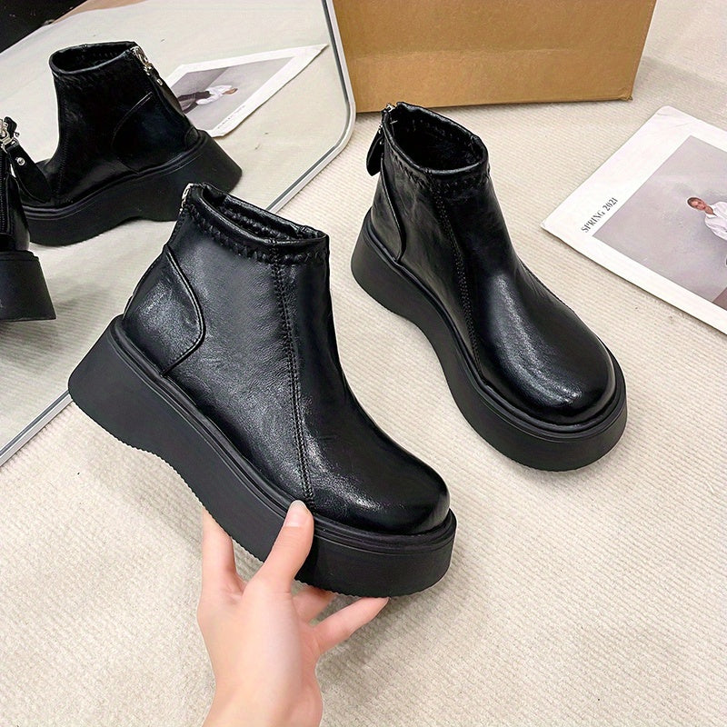 Women's Winter Boots Leather Wide Width Nonslip Zipper Fashion