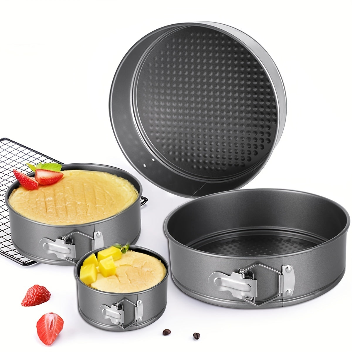 Set of 4 Non-Stick Springform Cake Pans with Removable Bottoms for Baking