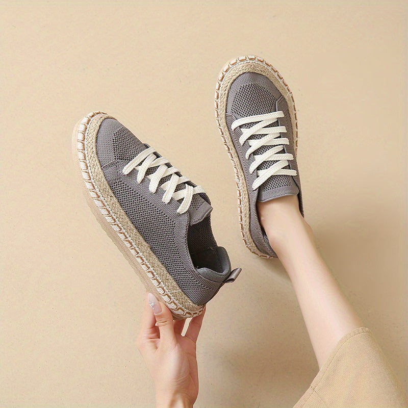 Women's Canvas Sneakers Beige Round Toe Lace-Up All-Season Comfort