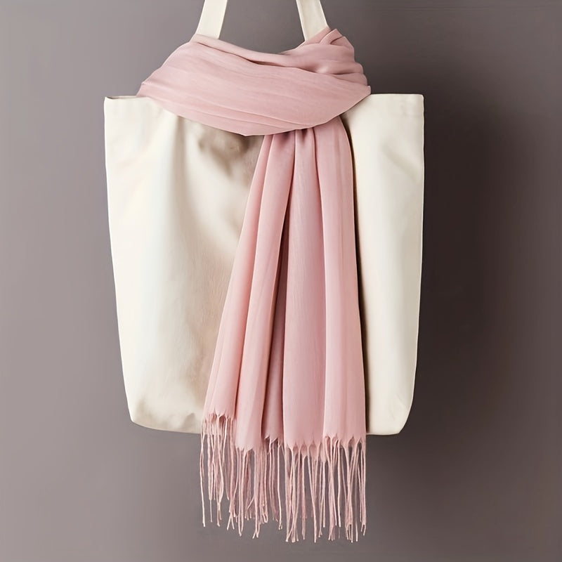 Unisex Solid Color Wool Scarf with Tassels Warm Winter Autumn Accessory
