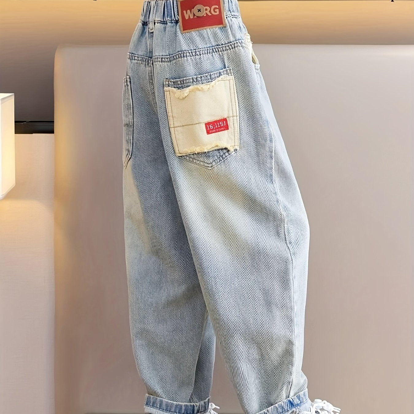 Джинсы для девочек свободного кроя с широкими штанинами из хлопкового микса в ковбойском стиле