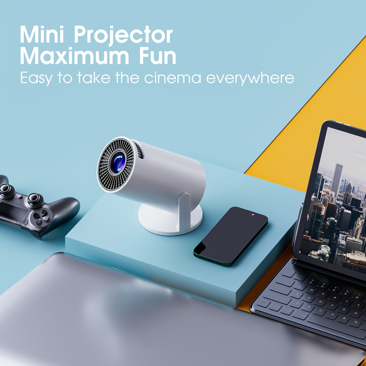 Mini Portable 4K Support LED Projector for Camping and Home Use