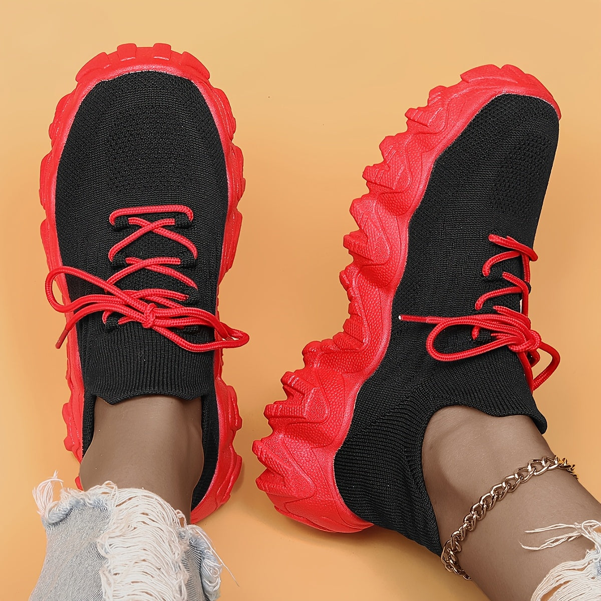 Women’s Breathable Knit Casual Sneakers Black Low-Top Cushioned Shoes