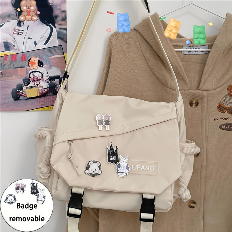 Bolso de nylon de gran capacidad estilo Harajuku para hombres y mujeres con diseño retro de ropa de trabajo y insignias