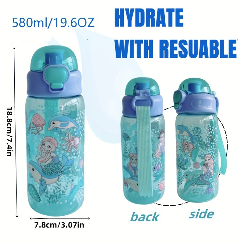 2 Pack 20oz Thermal Transfer Water Bottles with Cartoon Pattern and Handles for Home and Outdoor