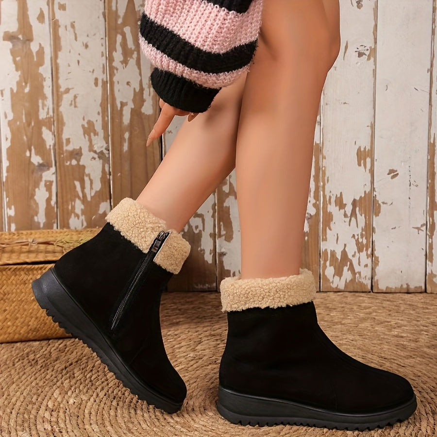 Women's Winter Snow Boots Faux Fur Collar Mid-Heel Slip-Resistant Winter Shoes