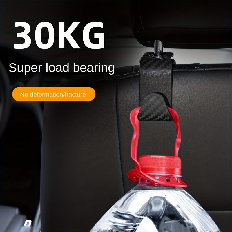 Car Seat Back Organizer Carbon Fiber Texture Hidden Storage Hooks Black