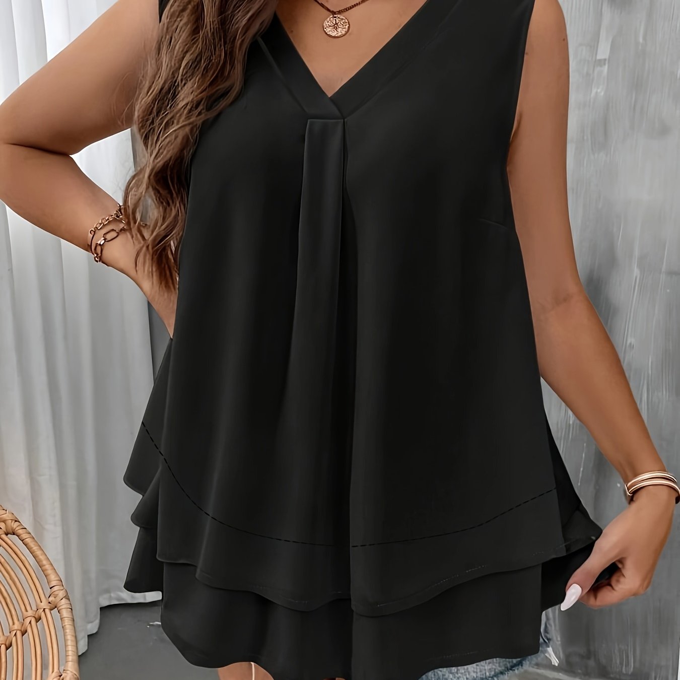 Plus Size Women's V-Neck Tank Top Sleeveless Blouse Summer Comfortable Linen