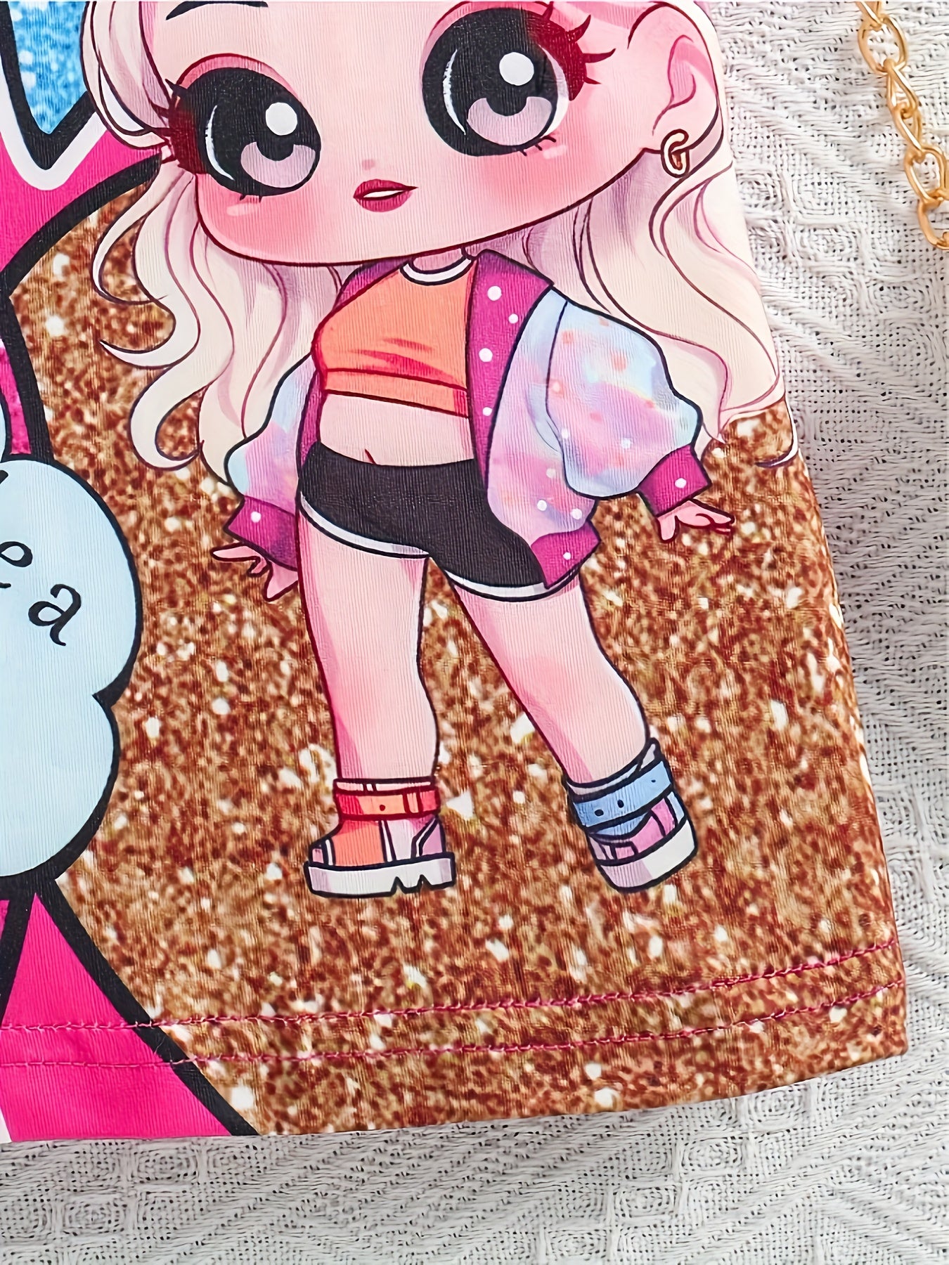 Girls' Pink Cartoon Dress with "LOVE" Print, Polyester Blend, Spring Summer Fall