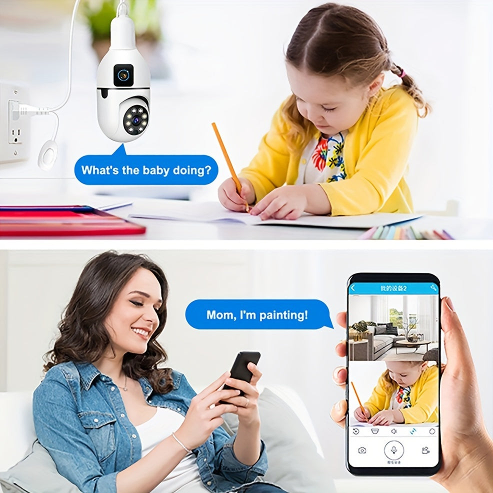 Wireless Dual-Camera Security Bulb with 360° Panoramic View Night Vision Motion Detection Two-Way Audio